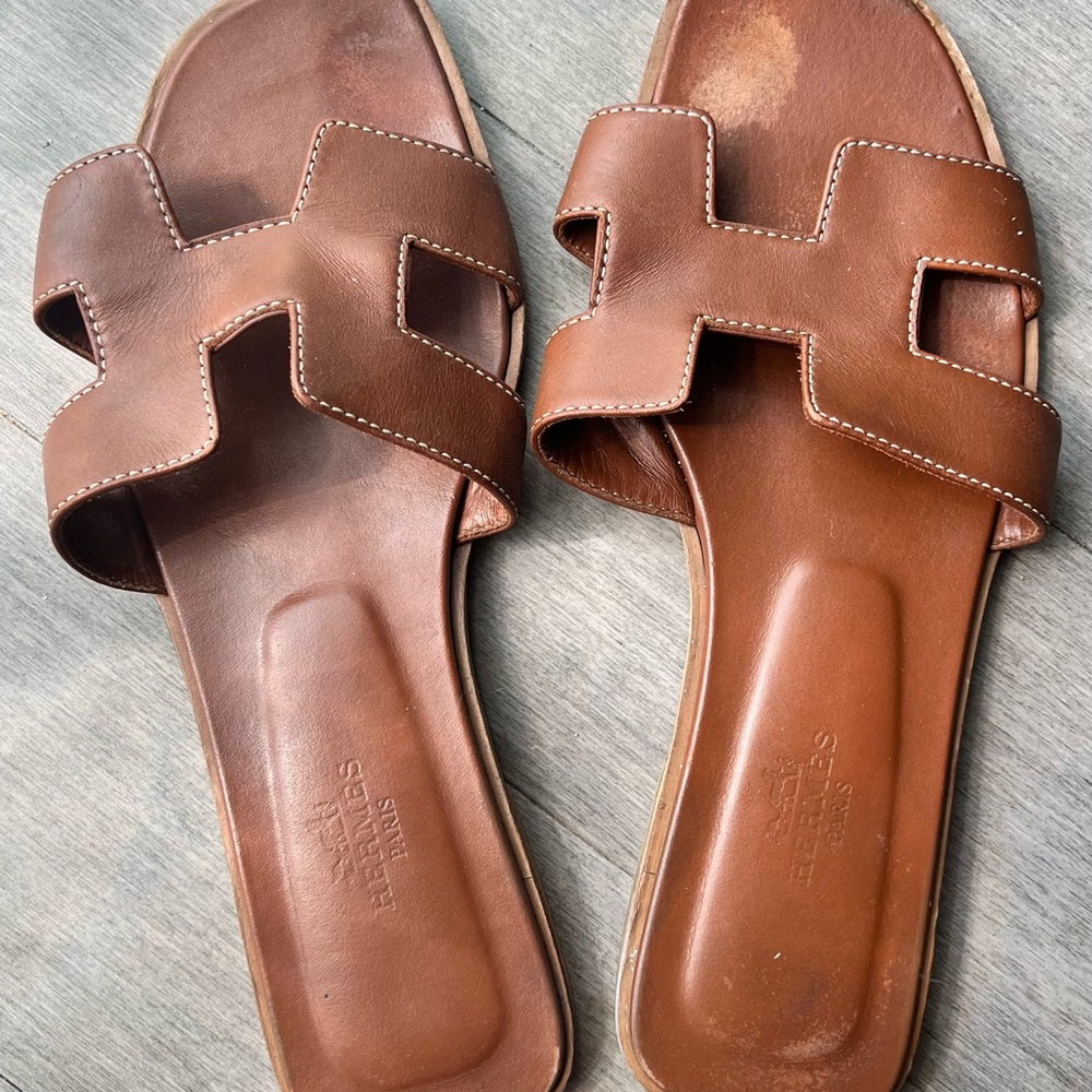 Hermes Brown Sandals with Signature H Cut-Outs